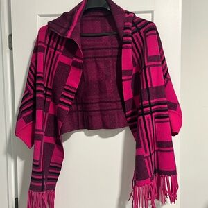 Womens Half Sweater Open Poncho Hoodie Scarf Pink and Black One Size